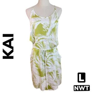 KAI Clothing Waist Tie Tropical Print Dress L NWT